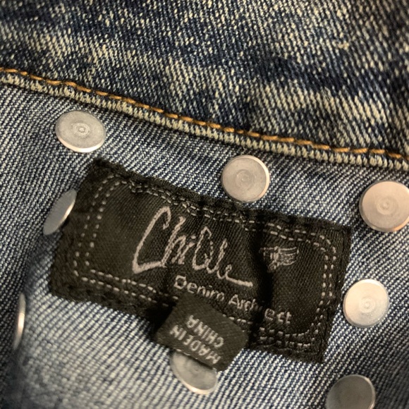 Blue Denim Jacket With Spikes on Shoulders - Picture 3 of 9